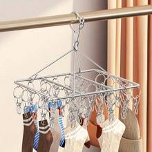 40pcs Stainless Steel Foldable Clothes Drying Rack, Rotating Hook Anti-Wind Laundry Hanger, Suitable For Socks, Underwear, Clothes, Can Dry Towels & Bras, Applicable For Balcony, Indoor, Home, Dorm - Multicolor - View 4