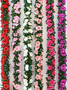 1/2 件人造悬挂玫瑰藤蔓仿真花环玫瑰常绿常春藤藤蔓丝绸玫瑰植物带绿叶装饰，适用于家居装饰、房间装饰、花园装饰、墙面装饰、室内/室外装饰、卧室装饰、婚礼装饰、餐桌装饰、派对装饰、生日装饰、情人节装饰 - 白色 - 查看 1