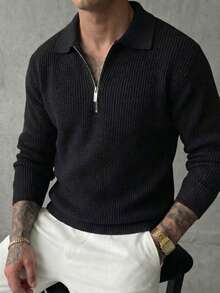 Áo len dài tay cổ 7 khóa kéo thời trang dành cho nam, mùa thu/đông - màu đen - Xem 3