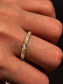 1枚S925纯银优雅扭绳设计戒指，百搭休闲指节/中指戒指，简约奢华感，适合聚会和优雅佩戴 - 麻花 - 查看 4