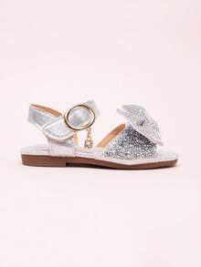 2026新款女童凉鞋，儿童公主鞋，镶钻蝴蝶结，小女孩学生沙滩鞋，夏季 - 銀色 - 查看 4