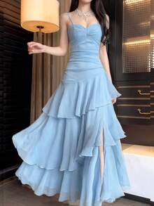 Đầm hai dây xếp ly bất đối xứng thanh lịch, thời trang đa năng, phù hợp cho phái nữ, thiết kế hai dây mảnh tối giản, thích hợp cho tiệc tùng, dạ hội, buổi tối, sinh nhật, đám cưới, tựu trường và các dịp khác, kiểu dáng trang nhã và ôm sát cơ thể, thích hợp cho mùa hè. - Màu xanh bụi bặm - Xem 9