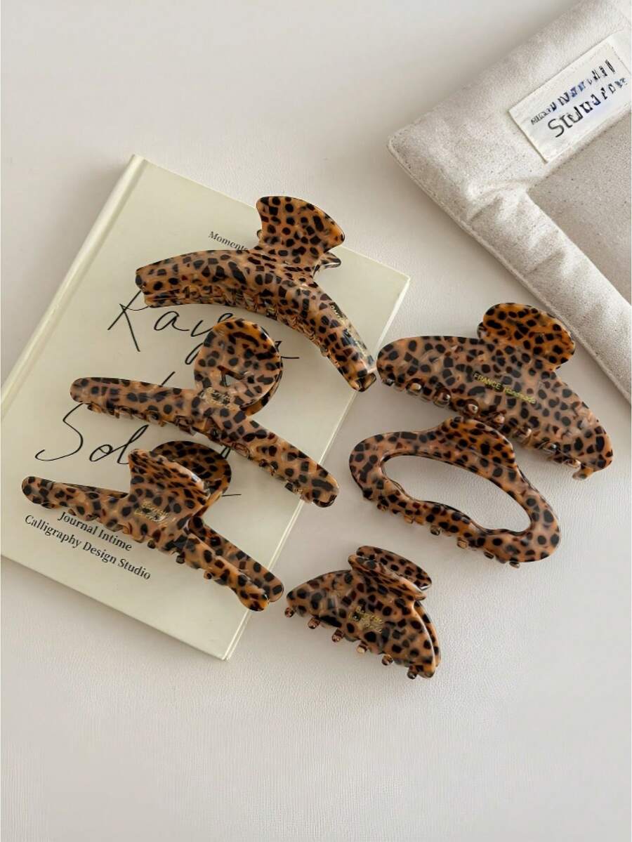 Kẹp tóc càng cua bằng nhựa acetate in họa tiết da báo thanh lịch, cỡ trung bình, phụ kiện tóc thời trang cho kỳ nghỉ hè, đi biển, du lịch. - Nhiều màu - Xem 1