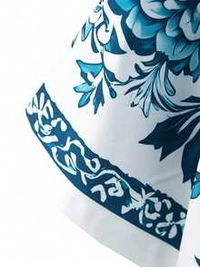 Blue Floral Patterns Symbolizing Elegance Growth And Natural Harmony Design A Refreshing Vibe For Summer Style 3D Print Mens Casual Short Sleeve Shirt - 白色 - 查看 3