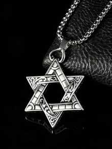 1pc Men's Stainless Steel Necklace, Modern Hexagon Star Pendant, Rust-Resistant Chain, Minimalist Style, Suitable For Daily And Formal Occasions, Gift For Him, Fashion Accessory, Unique Design, Rust-Resistant Metal, Showcasing Masculine Charm - Multicolor - View 5