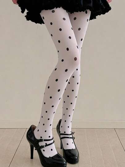 Medias de lunares estilo retro Harajuku, pantimedia con estampado de lunares para uso diario