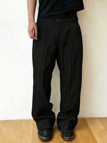 Men's Casual Solid Color Drawstring Waist Sports Wide Leg Pants, All Seasons, Fall - Cà phê nâu - Xem 8