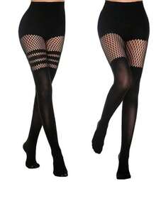 3 Pairs Sexy Hollow Dance Tights, Dense Mesh Stockings, Nightclub Queen Black Silk Sensual Fishnet Pantyhose - Multicolor - View 7