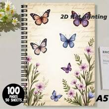 1本A5尺寸复古风格螺旋装订横线笔记本，封面饰以灵动的蝴蝶和盛开的花朵，清新优雅，营造诗意的书写氛围。优质纸张，光滑不洇墨，适合日常笔记、日记等各种用途，是提升书写体验的实用好物。 - M - 查看 3