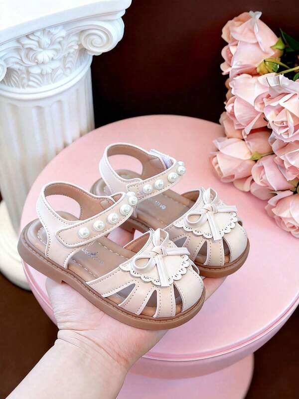 Sandal quai ngang mắt cá chân đính ngọc trai cho bé gái | Sandal mùa hè thoáng khí, kín mũi cho trẻ em