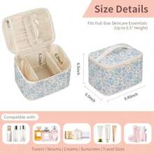 Travel Makeup Bag Cosmetic Bags for Women Makeup Case Organizer Large Capacity Travel Toiletry Bag Storage Bags with Divider and Handle for Cosmetics Toiletries Brushes Tools-Blue Floral - 001Floral azul - Ver 5