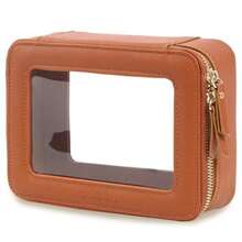 Clear Makeup Bag Travel Toiletry Case for Women Cosmetic Pouch with Zippers Car Storage Organizer for Essentials Brown Medium Classic - Marrón - Ver 2