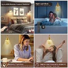 TRLIFE - Aplique de pared con control remoto latón cepillado apliques de pared regulables y ajustables de temperatura de color de 2700 K-6000 K luces de pared con brazo oscilante con cable enchufable certificación UL 2 unidades 2 bombillas - Oro - Ver 3