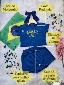 Brazil Kids' Set, Brazil World Cup Set, Brazil Youth Set (Blouse And Skirt) - 藍色 - 查看 2