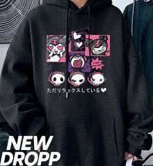 Moletom  Caveira Desenho Animado Estampada Gótico Sombrio Drakwear Blusa De Frio Unissex Masculino Feminino 100% Algodão Top Premium Streetwear Lançamento Envio Imediato Varias Cores!! - Preto - Visão 1