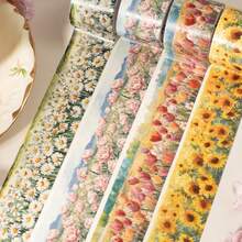 1 Roll Washi Tape, Floral Series Pastoral Style Hand-Painted Illustrations Of Plants And Flowers, Refreshing Natural Landscape Flowers Like Tulips/Sunflowers/Daisies/Roses, Suitable For Scrapbooking, Albums, Notebooks, DIY Decoration, Student Stationery Supplies, Back To School Essential - 1rolii - View 1