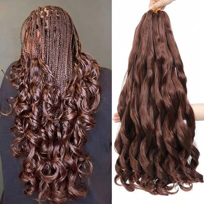 100g/Pack 24 Inch Brown French Curl Soft Braiding Wig, Pre-Stretched Loose Wave Elastic Yaki Wig Suitable For Hair Extensions & Braiding (#33)