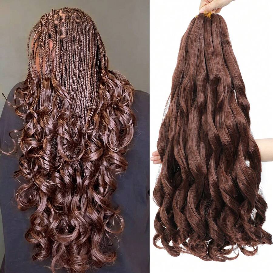 Tóc giả bện mềm kiểu Pháp màu nâu, 100g/gói, dài 24 inch, tóc giả Yaki sóng lơi đã được kéo giãn sẵn, thích hợp cho nối tóc và bện tóc (#33)