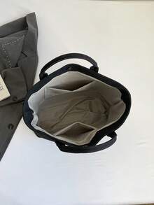 复古大容量女士手提包，字母印花简约设计，通勤百搭 - 黑色 - 查看 10