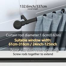 1pc, 5/8 Inch Metal Curtain Rod/Roman Rod/Shower Curtain Rod. Spiral Connector Extends From 45 Inches To 147 Inches, Wall Mounted, Sturdy And Durable. Lantern Decor Curtain Rod Bracket Set, Available In White, Black, Gold, Silver. Modern Classic Style - Multicolor - View 15