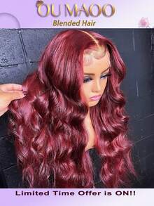 蕾丝前假发，真人混纺发，自然波浪，预先拔毛，无胶，200密度，女士真人混纺假发，预先拔毛，13x4高清蕾丝前假发，无胶，自然黑 - SBUG - 查看 2