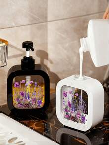 Vintage Floral Design Refillable Moisturizing Hand Soap Dispenser Bottle, Romantic Botanical Theme Bathroom & Kitchen Essential Liquid Soap Dispenser - Multicolor - View 2