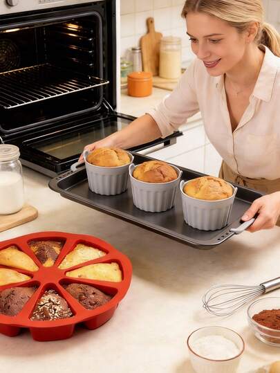 Bộ 2 khuôn bánh chống dính, gồm khuôn tròn và khuôn tam giác bằng silicon. Thích hợp cho lò nướng nhỏ và nồi chiên không dầu mini, tuyệt vời cho việc làm bánh hàng ngày tại nhà cũng như các dịp đặc biệt như Lễ Phục Sinh, Lễ Tạ Ơn, Ngày của Mẹ và Ngày của Cha.
