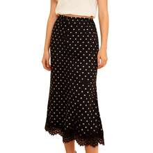 Women Satin Lace Trim Midi Skirt Polka Dot Print High Waist Long A-Line Skirts Vintage Silk Going Out Dress Y2k Streetwear Party Clubwear - 黑白-A - 查看 2