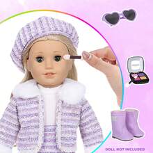 12PCS Fashion Fantasy Purple Children's Doll Clothing Accessories (Includes A Set Of Purple Suit + Shoes + Sunglasses + Lipstick + Eye Shadow + Blush + Purple Bag) Suitable For 16-18 Inch Children's Dolls, Children's Dress-Up Toys, Suitable For Children Over 3 Years Old, Holiday Gifts, Birthday Gifts - 紫色 - 查看 1