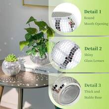 Disco Ball Vases For Table Centerpieces - 12pcs Sier Mirror Glass Planters Flower Pot Containers Bulk Disco Balls Bowl Candle Holders For Wedding Bridal Shower Birthday Events Party Decor - Silver - View 6