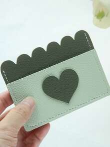 1pc Custom Name Duotone Scallop Card Case Customized Initals Credit Card Holder, Custom Engraved Credit Card Holder With Golden Lettering, Personalized Pu Leather Credit Card Holder Wallet ,With A Fun Scalloped Shape Personalized Golden Monogram Slim Id Card Wallet With 3 Slots Synthetic Leather Slim Front Pocket Wallet - Multicolor - View 12