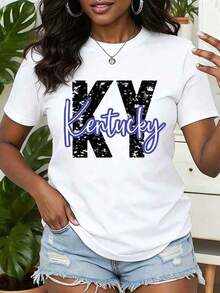 Women T Shirt Ky Kentucky Print Graphic Round Neck Casual Summer Top Gift 220g - 彩色 - 查看 6