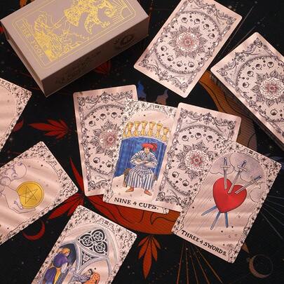 1 st. guldfolie-tarotkort, tarotkort med engelsk instruktionsmanual, färgglada tryckta tarotkort, vattentäta PVC-tarotkort, spådomskort, partyspelskort, spådomskort, samlargåva