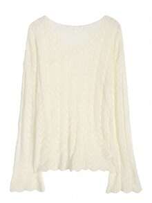 2026春秋新款露肩长袖针织衫，女士度假夏季款 - 杏色 - 查看 4