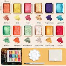 12色珠光水彩调色盘 | 专业闪光渐变DIY迷你调色盘 | 爆款便携式艺术家绘画工具 | 含珠光色卡 | 适用于美甲、手账、插画、水彩画 | 艺术爱好者必备 | 大师推荐礼品套装（含画笔） - 套裝 - 查看 12