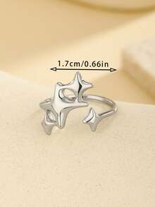 1 chiếc nhẫn hở hình ngôi sao bằng thép không gỉ sang trọng, thời trang, thích hợp làm quà tặng cho nữ, dự tiệc, họp mặt hoặc đeo hàng ngày. - Bạc - Xem 5