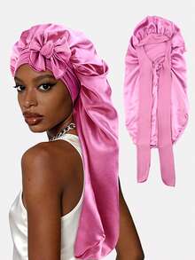 1pc Women's Stretchy Ribbon Long Tube Satin Sleep Cap, Hair Care Cap, Long Hair Head Cover, Suitable For Daily Use - Multicolor - View 20