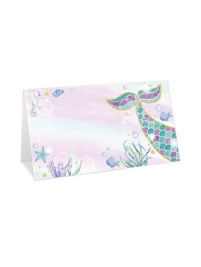 50张美人鱼主题海洋主题桌卡，DIY手写贺卡，桌面装饰，空白席位卡，感谢卡，祝福卡，姓名卡，适用于婚礼、公司派对、生日、宴会、活动和座位预订。