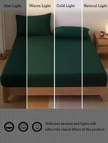 1 Fitted Sheet + 2 Pillowcases 3 PiecesSoft Brushed Bedding Set, Suitable For Bedroom & Guest Room, All Season, Machine Washable, Colors: Olive Green / Blue / Dark Coffee - Dark Green - View 11