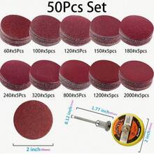 50-100片装 2英寸（50毫米）砂纸片，粒度60-2000目，电动打磨抛光砂纸套装，适用于电钻和角磨机的配件 - 彩色 - 查看 11