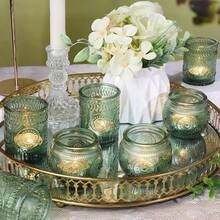 12 pezzi Portacandele in vetro verde vintage, adatti per la decorazione del tavolo da matrimonio, addio al nubilato, decorazione per feste, tea festa bohémien, bomboniere per matrimoni - verde - Visualizzare 6