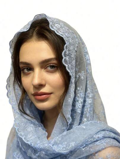 1件新款女士时尚纯色刺绣围巾、披肩、头巾