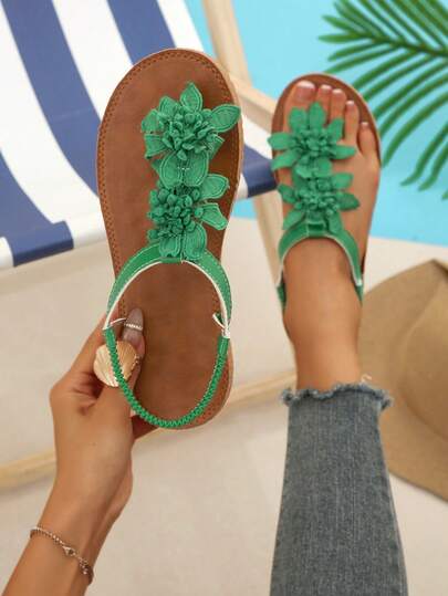 不对称花卉按摩底凉鞋，时尚花卉装饰，优雅套脚式婚鞋