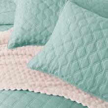 Soft Quilt Set King Size 3 Pieces Lightweight Quilts Aqua Bedspreads Coverlets Bedding Set for All Seasons Grid Pattern - Cuadrícula Aqua - Ver 5
