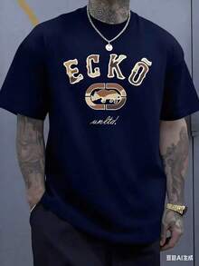 The Iconic ECKO Unltd Graphic Features A Bold Rhino Emblem With Urban Camouflage Lettering Symbolizing Strength Individuality Urban Culture   220g - 藏青色 - 查看 1