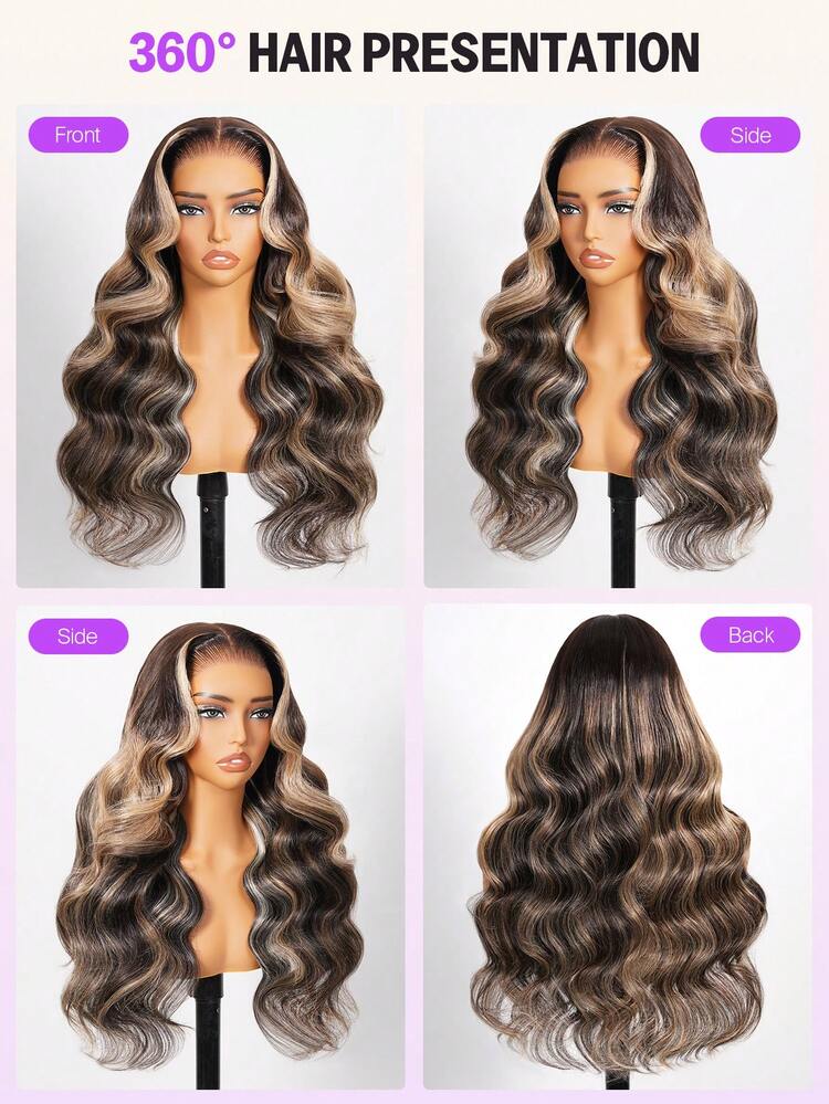 MEGALOOK 升级款 13x6 无胶假发，渐变铂金色挑染，自然波浪卷发，带抽绳，100% 真人发，18-30 英寸，处女发假发，佩戴舒适，适合全天佩戴，女性适用，新手友好 - 彩色 - 查看 6