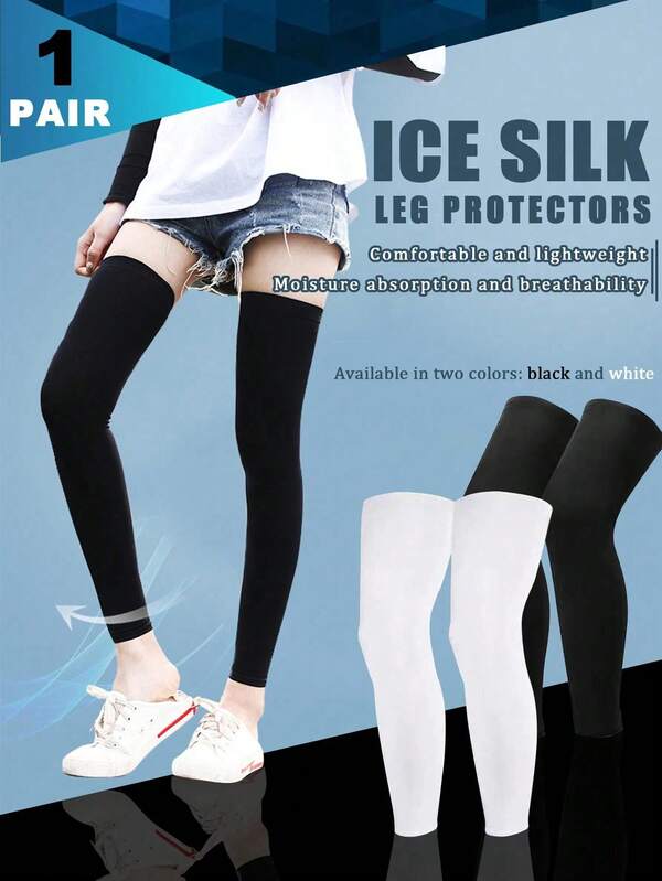 1 Pair/Set Full Length Compression Leg Sleeves, Sports Ice Silk Leg Protector, Long Compression Leg Sleeve, Suitable For Various Outdoor Sports Like Football, Basketball, Baseball, Running, Tennis, Volleyball, Badminton, Gym, Fitness, Effective Sweat-Absorbing And Sun Protection, Indoor And Outdoor Use