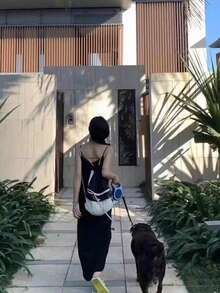 韓式甜酷美式仿浣熊圖騰印花大容量通勤戶外日常購物百搭女款後背包 - 黑色 - 查看 3