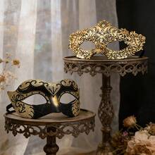 Masquerade Ball Mask, Venetian Lace Eye Mask For Women, Christmas & Halloween Party Costume Mask Set, Couple Cosplay Mask - Gold - View 8