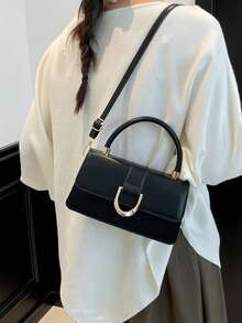 Fashionable Small Square Handbag For Women, New Casual Texture Commuter Bag, Minimalist Shoulder Crossbody Bag - Black - View 4